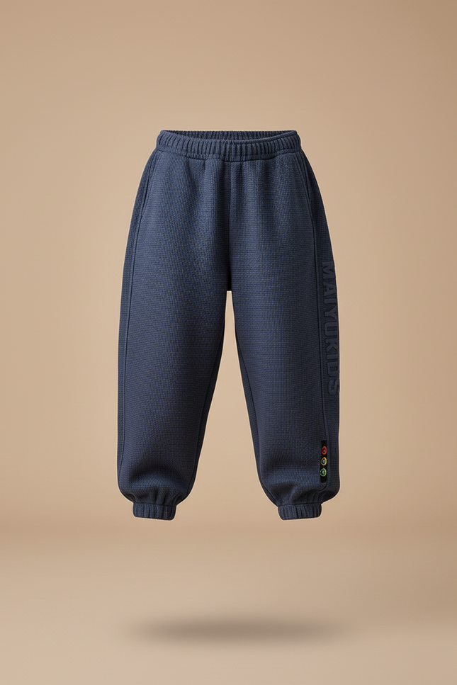 Pantalon Baggy Bleu Marine Ample Waffle Décontracté Enfant - Maille - vue 3