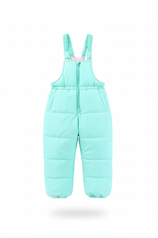 Pantalon Baggy Turquoise Matelassé Bretelles Enfant Hiver - Vert Polyester - vue 2