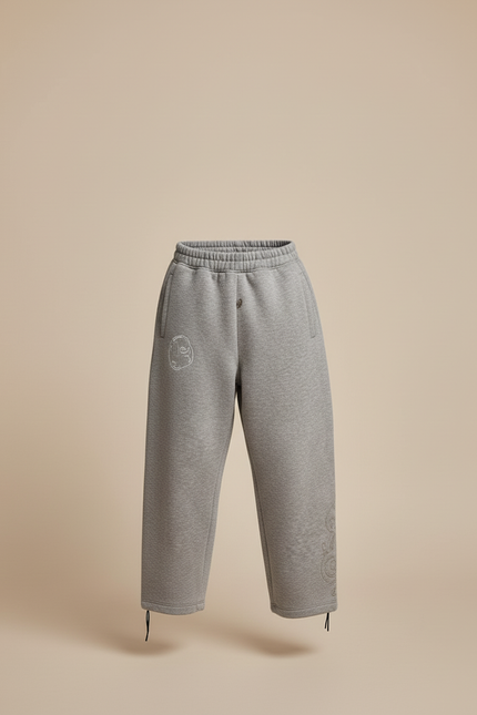 Pantalon Baggy Gris Ample Brodé Décontracté Coton Enfant - Molleton - vue 3