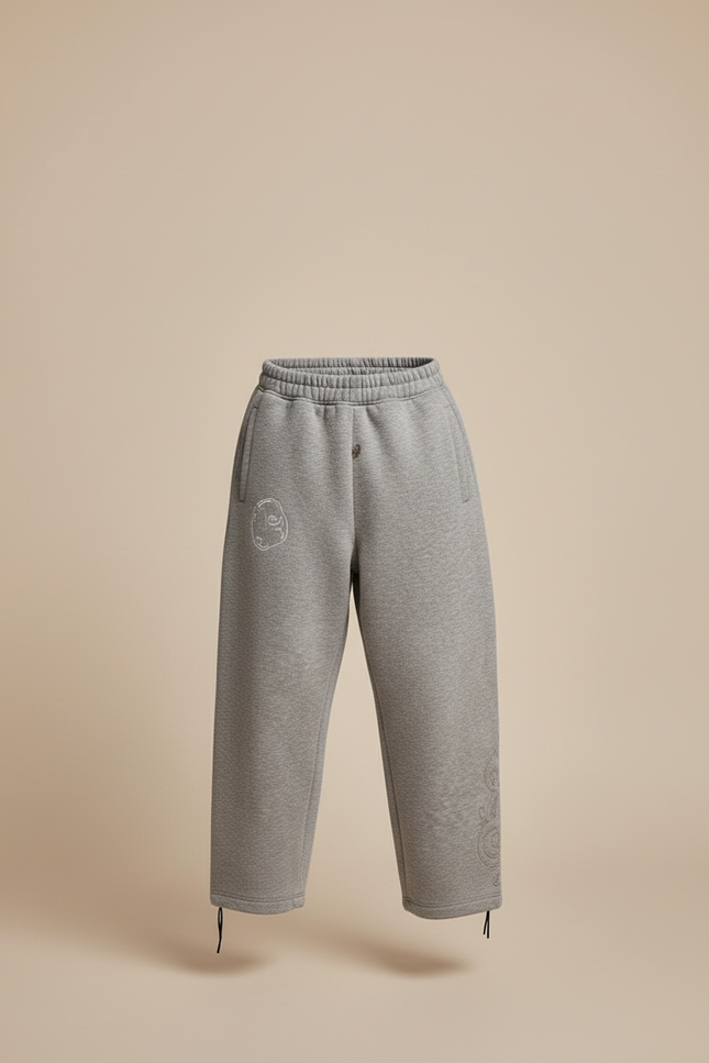 Pantalon Baggy Gris Ample Brodé Décontracté Coton Enfant - Molleton - vue 3