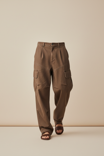 Pantalon Baggy Marron Ample Cargo Coton Homme - vue 3