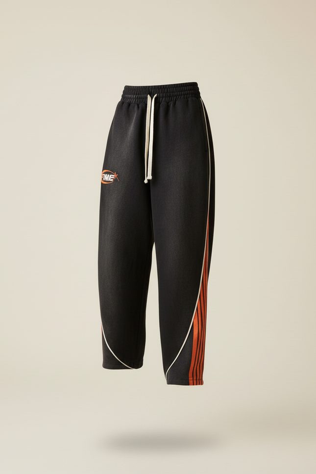Pantalon Baggy Noir Rayures Orange Ample Sport - Molleton - vue 3