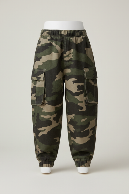 Pantalon Baggy Camouflage Cargo Ample Enfant Coton - Imprimé Toile - vue 3