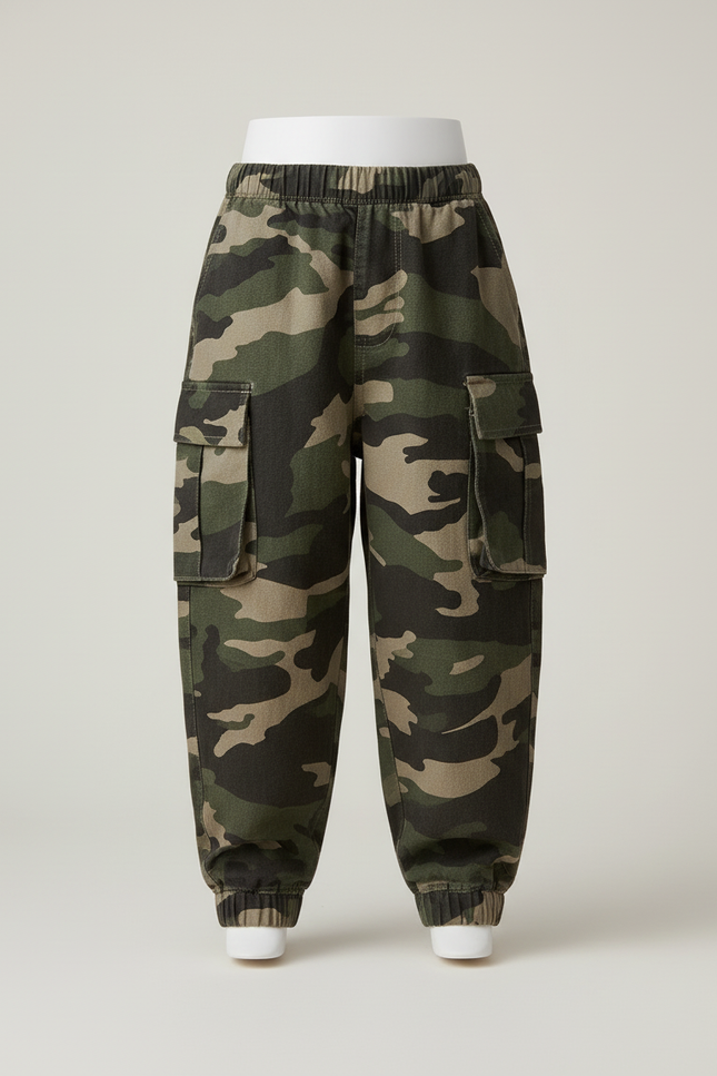 Pantalon Baggy Camouflage Cargo Ample Enfant Coton - Imprimé Toile - vue 3
