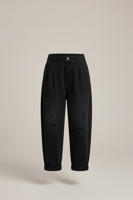 Pantalon Baggy Noir Déchiré Ample Décontracté Enfant - Jean - vue 3