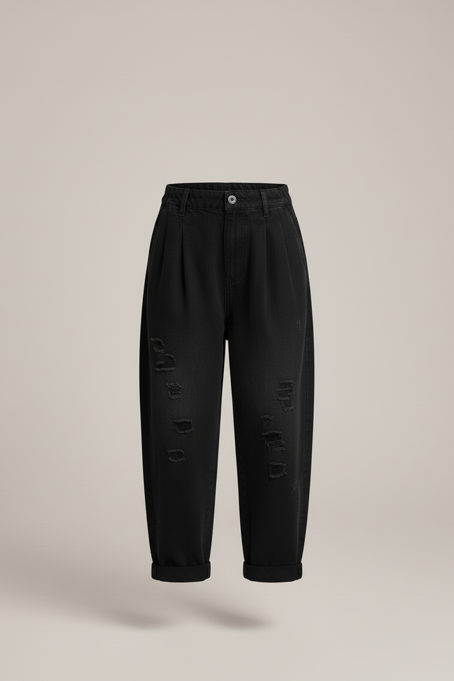 Pantalon Baggy Noir Déchiré Ample Décontracté Enfant - Jean - vue 3
