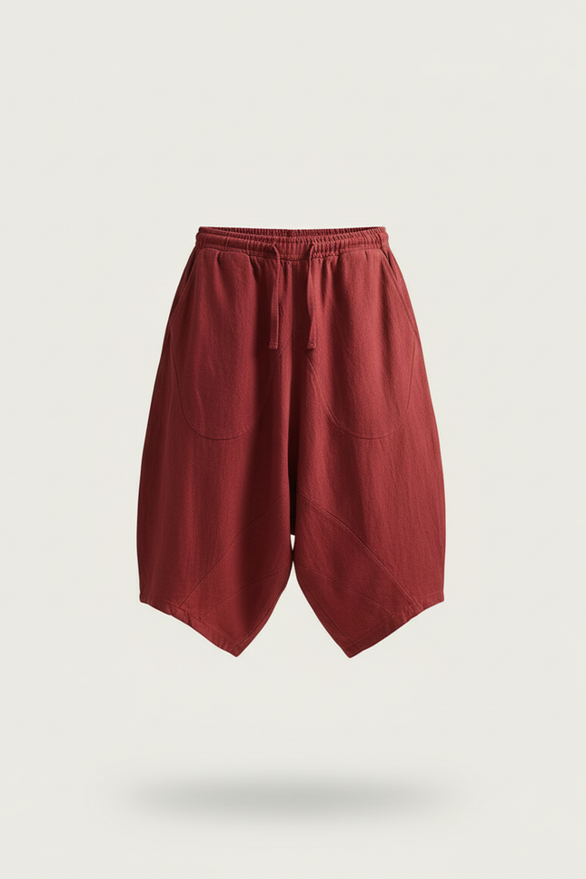 Pantalon Baggy Homme Taille Élastique Toile - Bordeaux Lin - vue 3