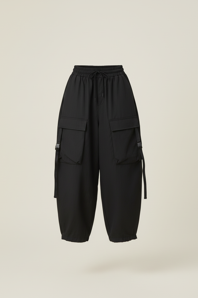 Pantalon Baggy Noir Cargo Ample Multifonction - Polyester - vue 3