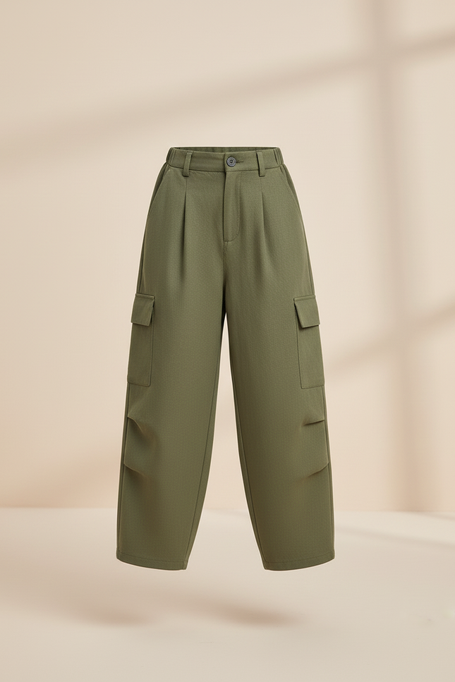 Pantalon Baggy Vert Kaki Ample Cargo Fille - Gabardine - vue 3