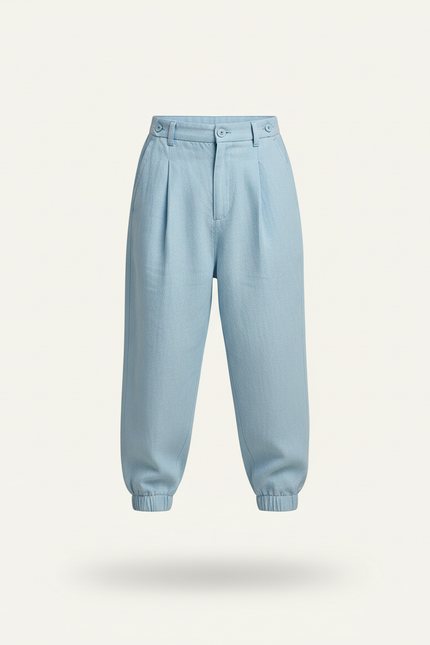 Pantalon Baggy Bleu Ciel Lin Plissé Ample Enfant - vue 3
