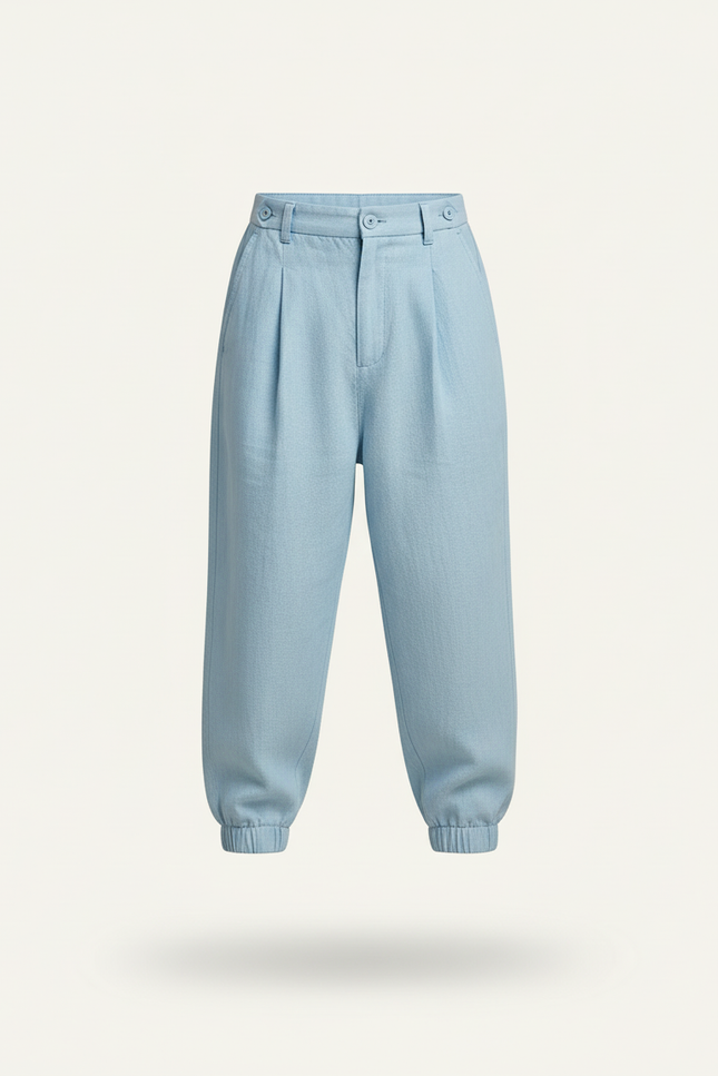 Pantalon Baggy Bleu Ciel Lin Plissé Ample Enfant - vue 3