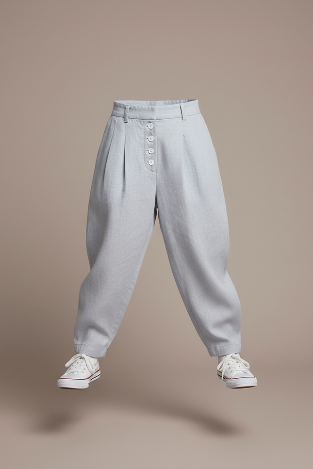 Pantalon Baggy Bleu Clair Lin Plissé Enfant - vue 3