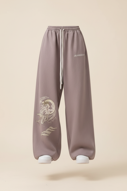 Pantalon Baggy Violet Imprimé Ample Cordon Streetwear - Molleton - vue 3