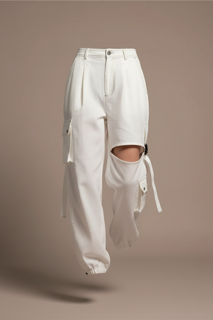 Pantalon Baggy Blanc Cargo Déchiré Ample Femme - Jean - vue 3