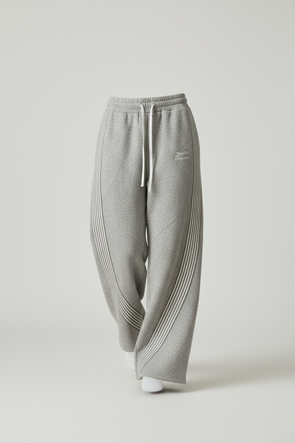 Pantalon Baggy Gris Ample Rayé Décontracté Femme - Molleton - vue 3
