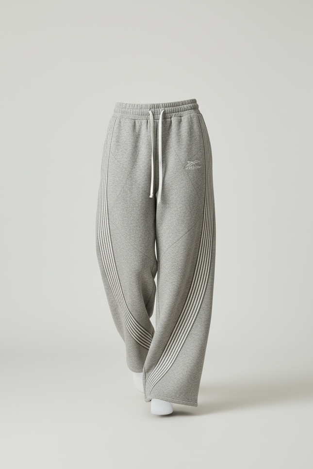 Pantalon Baggy Gris Ample Rayé Décontracté Femme - Molleton - vue 3