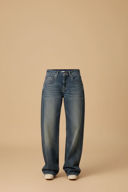 Pantalon Baggy Jean Bleu Droit Ample Décontracté - vue 3