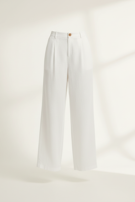 Pantalon Baggy Blanc Lin Plissé Ample Décontracté Fluide - vue 3