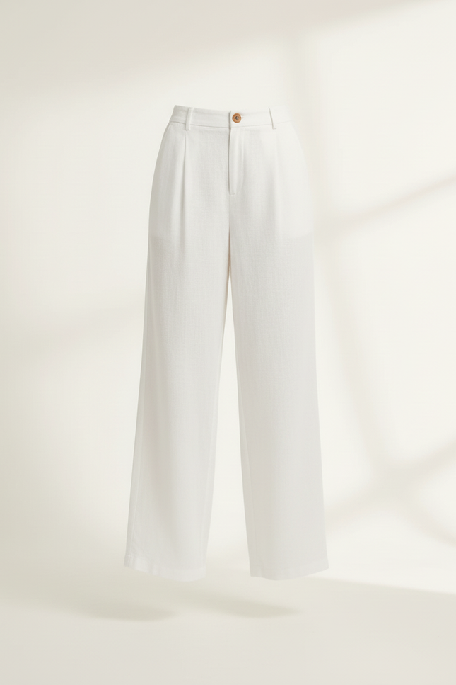 Pantalon Baggy Blanc Lin Plissé Ample Décontracté Fluide - vue 3