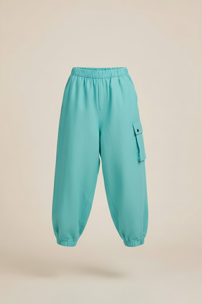 Pantalon Baggy Turquoise Cargo Ample Enfant - Bleu Lin - vue 3