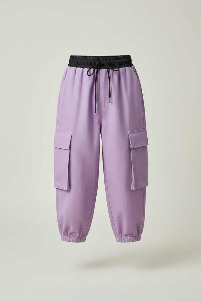 Pantalon Baggy Violet Coton Cargo Ample Enfant - vue 3