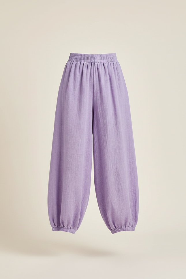 Pantalon Baggy Violet Coton Lin Ample Fluide - vue 3