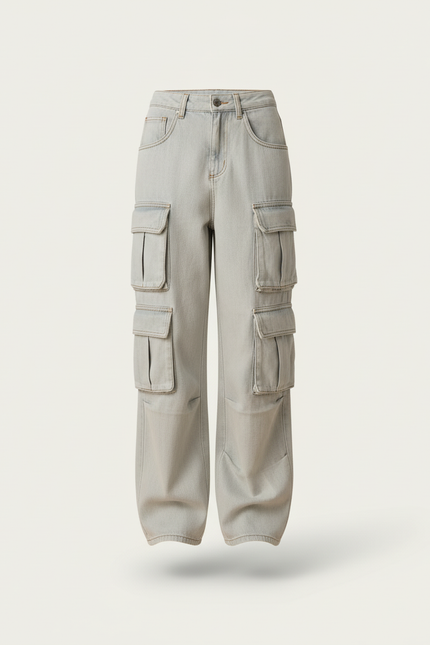 Pantalon Baggy Bleu Clair Cargo Ample Femme - Jean - vue 3
