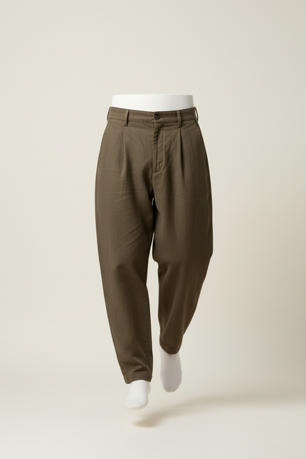 Pantalon Baggy Vert Olive Ample Lin Plissé Décontracté - Kaki - vue 3