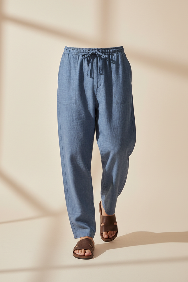 Pantalon Baggy Bleu Lin Ample Décontracté Homme - vue 3