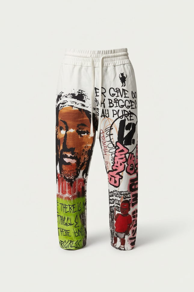 Pantalon Baggy Blanc Imprimé Graffiti Streetwear Homme - Molleton - vue 3