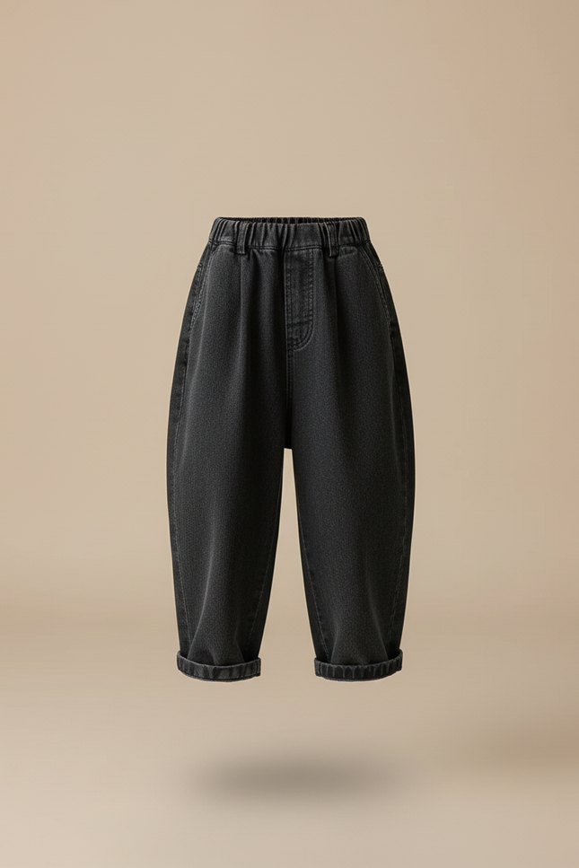 Pantalon Baggy Denim Gris Ample Taille Élastique - Jean - vue 3