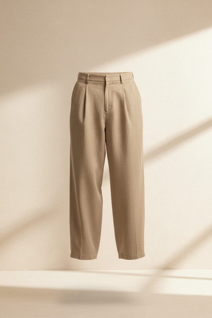 Pantalon Baggy Beige Coton Ample Plissé Décontracté Homme - vue 3