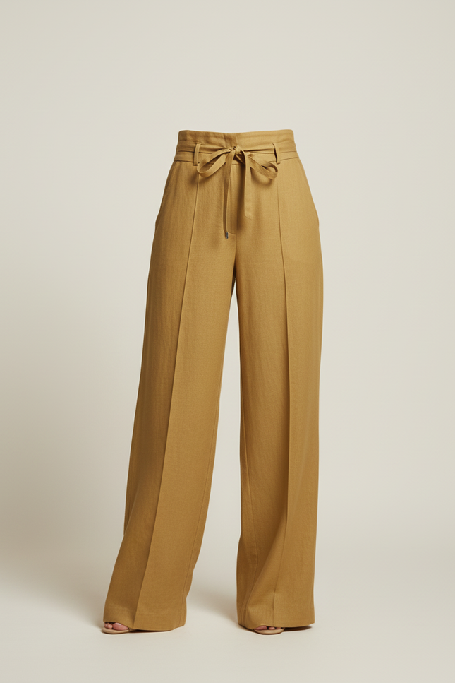 Pantalon Baggy Kaki Lin Fluide Taille Haute Élégant - vue 3