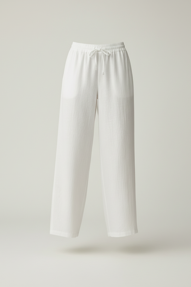 Pantalon Baggy Blanc Lin Fluide Ample Femme - vue 3