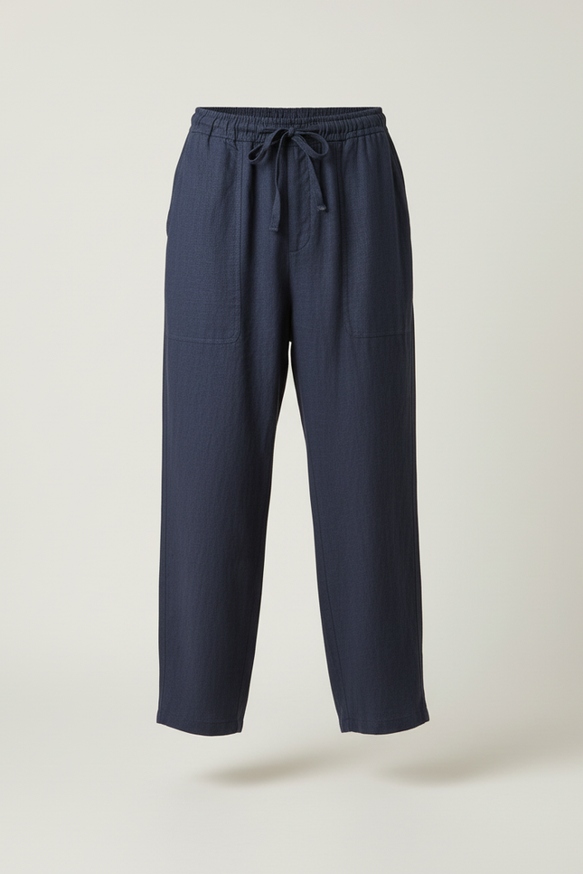 Pantalon Baggy Lin Coton Bleu Marine Ample Décontracté - vue 3