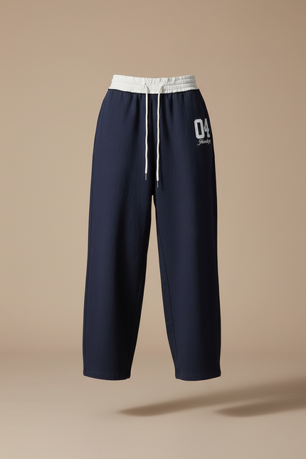 Pantalon Baggy Bleu Marine Ample Cordon Sportif - Molleton - vue 3
