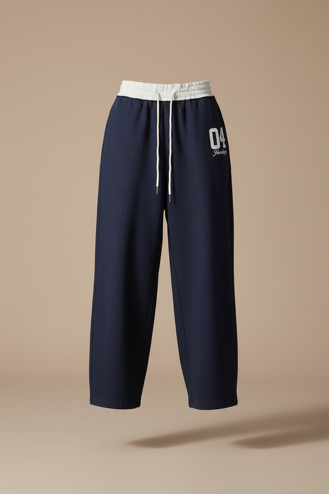 Pantalon Baggy Bleu Marine Ample Cordon Sportif - Molleton - vue 3