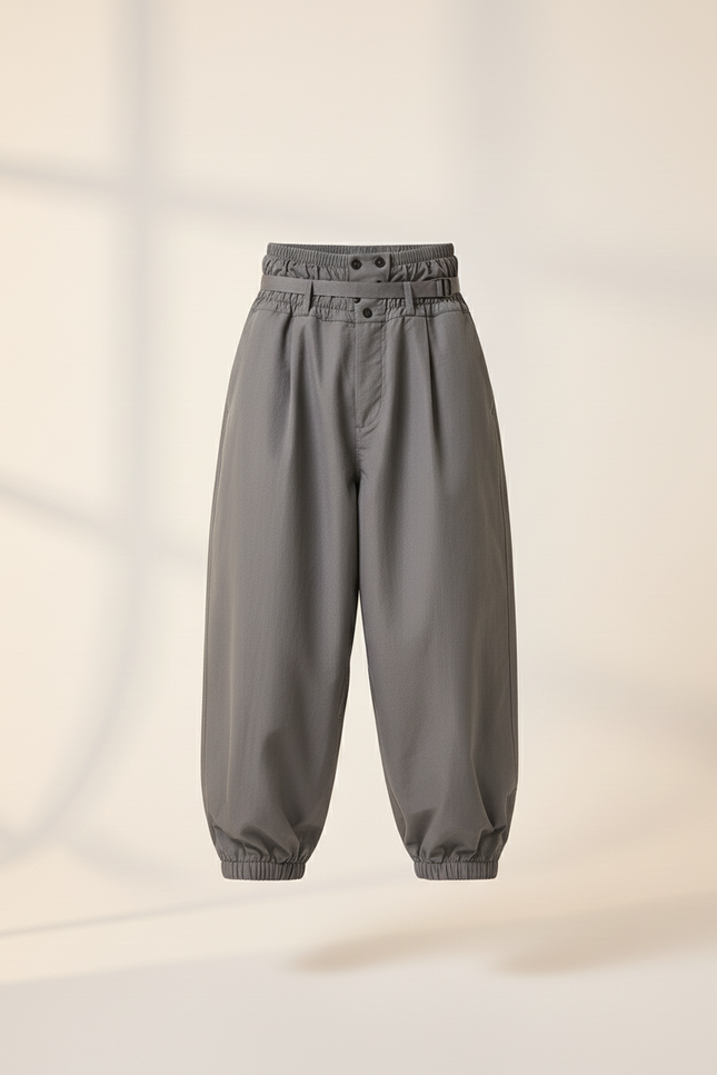 Pantalon Baggy Gris Ample Plissé Décontracté Homme - Polyester - vue 3