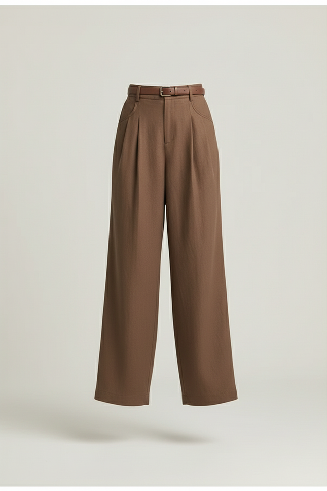 Pantalon Baggy Marron Plissé Ample Décontracté Femme - Lin - vue 3