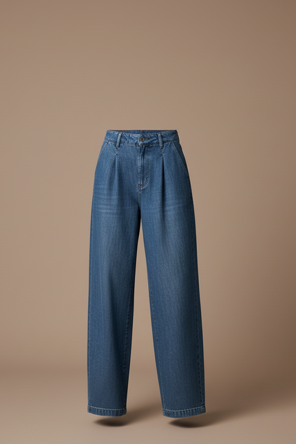 Pantalon Baggy Denim Ample Plissé Femme - Bleu Jean - vue 3