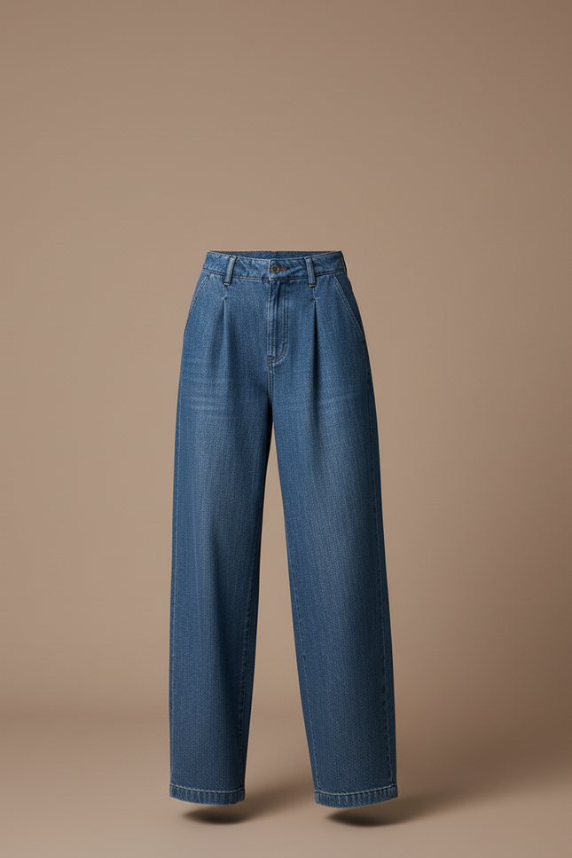 Pantalon Baggy Denim Ample Plissé Femme - Bleu Jean - vue 3