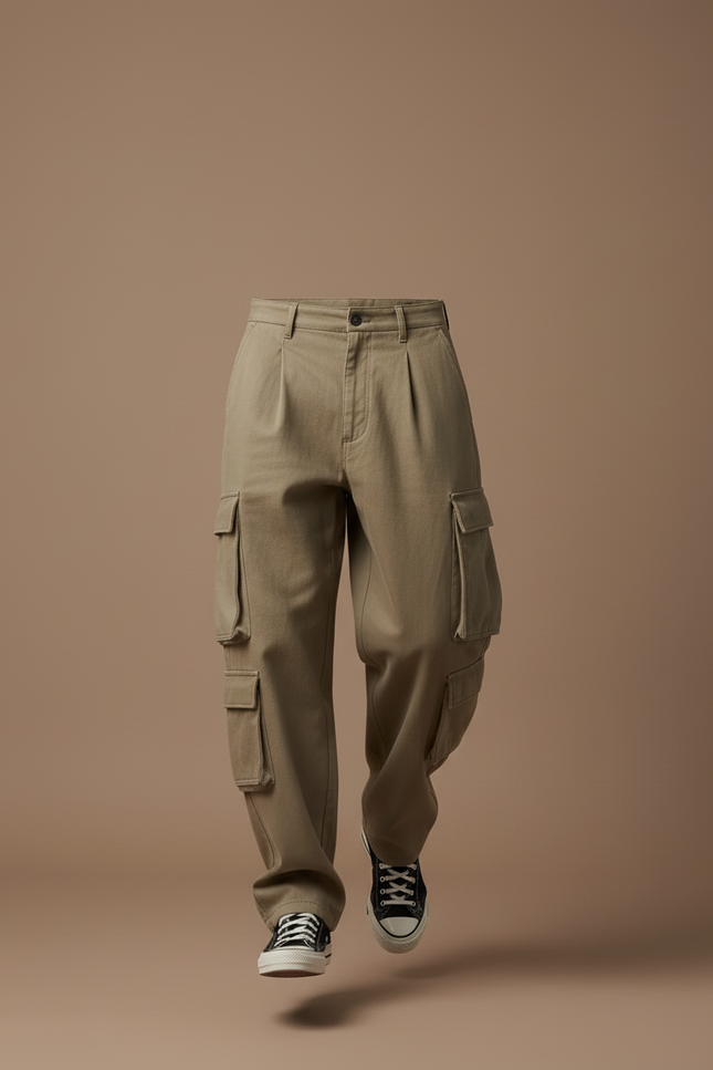 Pantalon Baggy Cargo Ample Kaki Coton Homme - vue 3