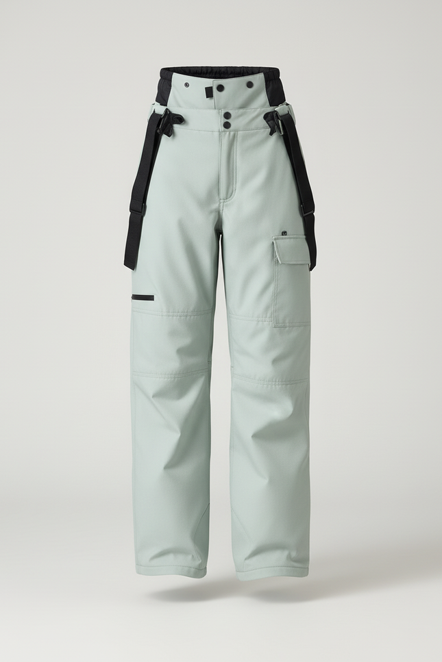 Pantalon Baggy Vert Menthe Cargo Bretelles Ski - Polyester - vue 3