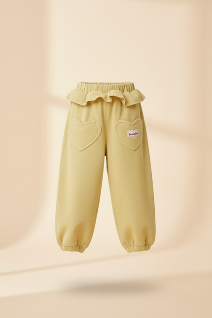 Pantalon Baggy Jaune Ample Côtelé Poches Cœur - Cordé - vue 3