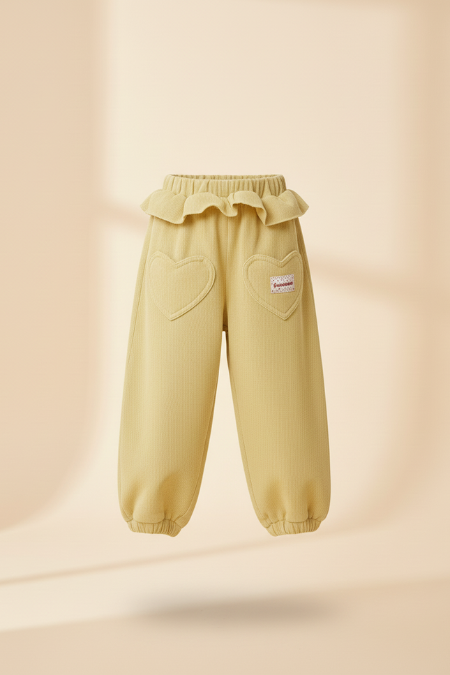 Pantalon Baggy Jaune Ample Côtelé Poches Cœur - Cordé - vue 3