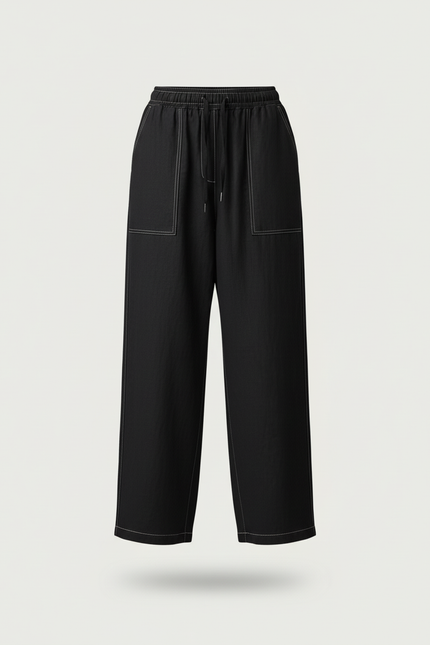 Pantalon Baggy Noir Ample Fluide Coton Détendu - vue 3