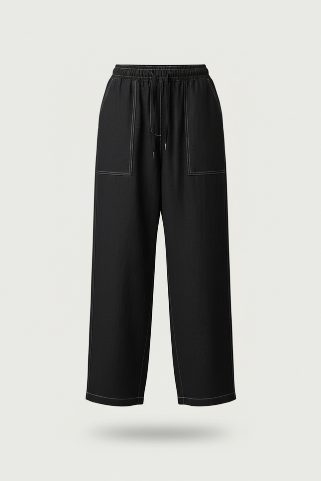 Pantalon Baggy Noir Ample Fluide Coton Détendu - vue 3