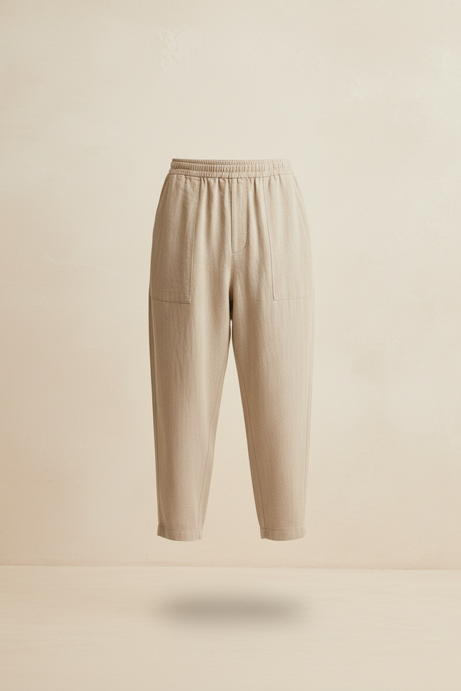 Pantalon Baggy Beige Lin Ample Décontracté Jogging - vue 3