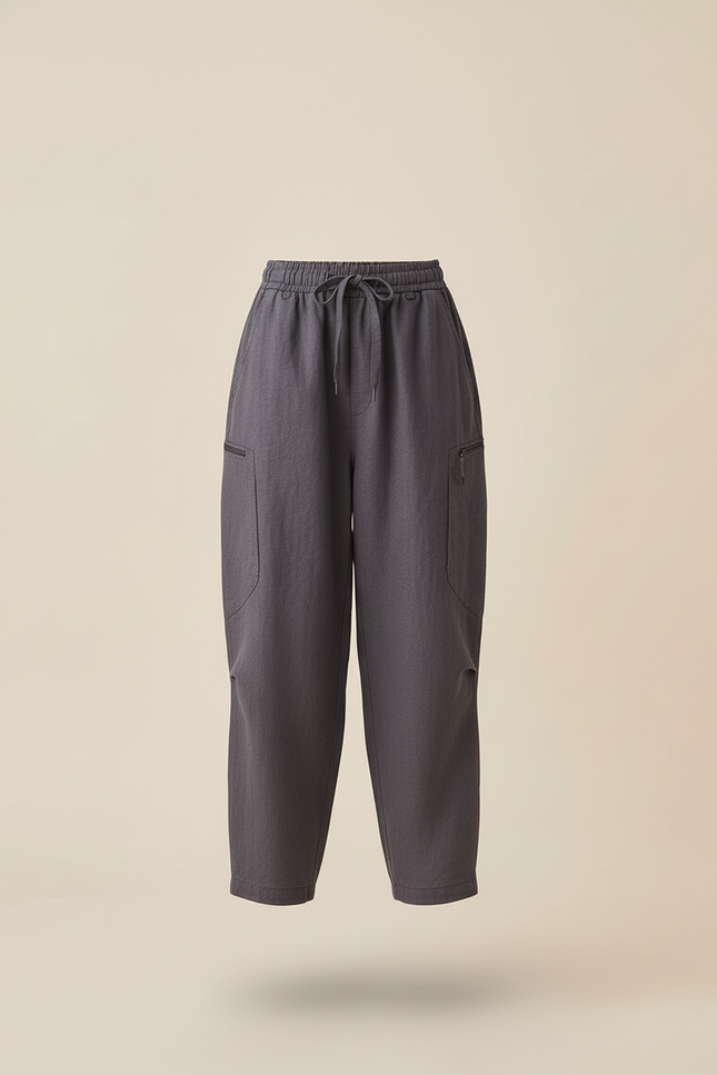 Pantalon Baggy Gris Lin Ample Décontracté Fille - vue 3