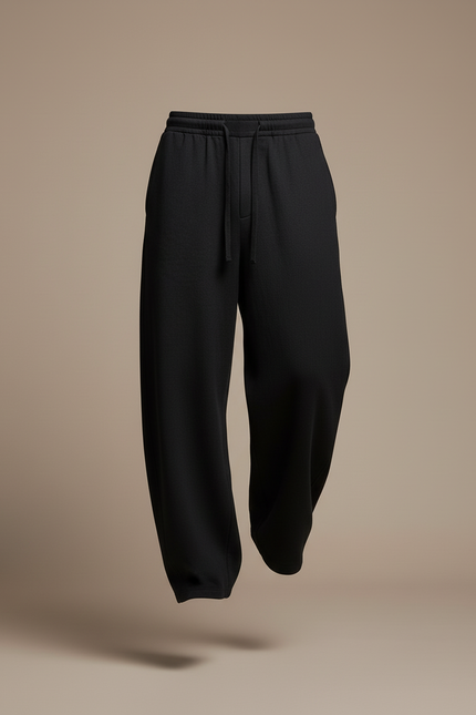 Pantalon Baggy Noir Ample Fluide Cordon Décontracté - Molleton - vue 3